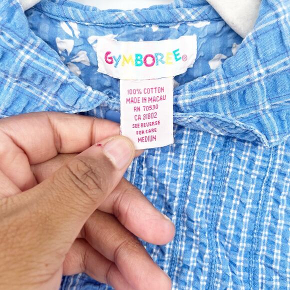 Gymboree Vintage Girls Seersucker Plaid Hawaiian Tropical Print Swing Top M - Picture 5 of 8